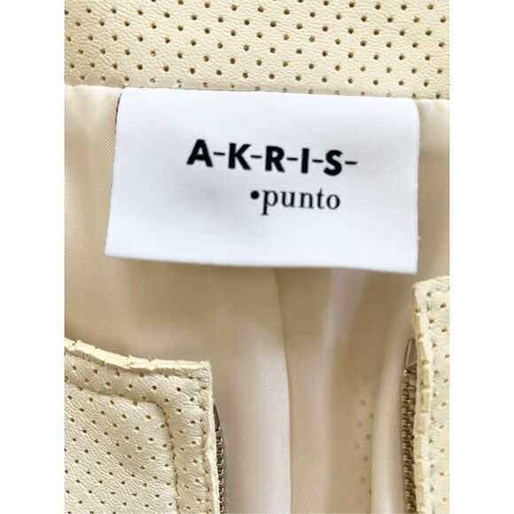 Akris Punto Perforated 100% Lambskin Full Zip Vanilla/ Ivory Jacket Sz 6 - Picture 4 of 16